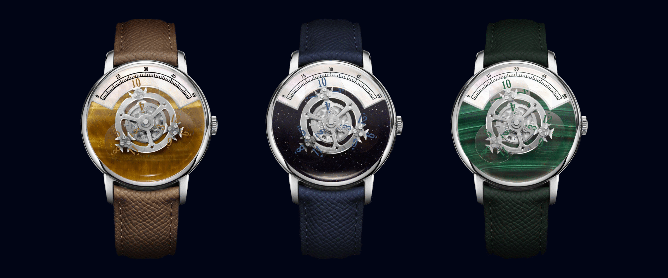 trio tilone tiltime trois montres malachite aventurine et tiger eye